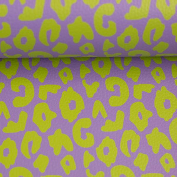 50x70 cm Zuschnitt Kunstleder Happy Collection Leo Flieder/Lime by Cherry Picking von Swafing